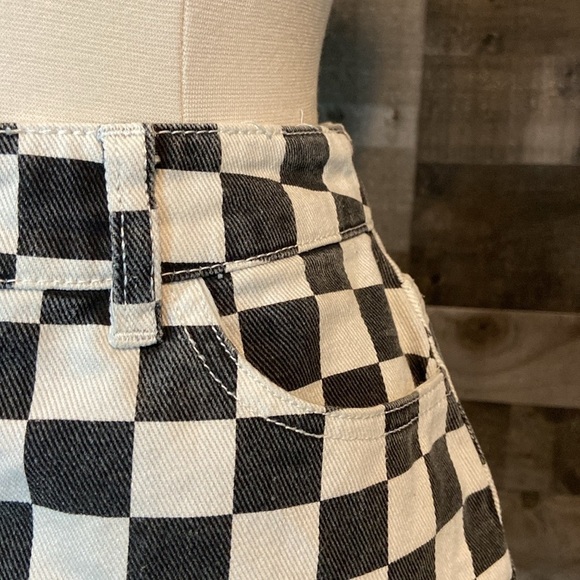 Urban Outfitters BDG jean mini skirt small black white checkered denim skater - Picture 4 of 11